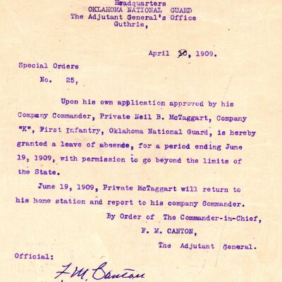 Special Order #25 Headquarters Oklahoma National Guard-1909