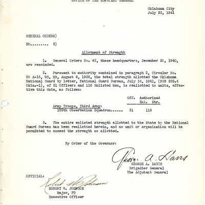 General Order #3 Headquarters Oklahoma National Guard-1941