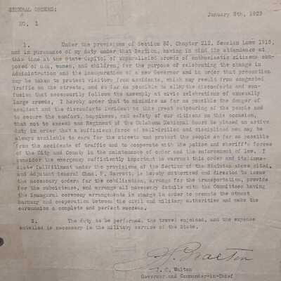 General Order #1 Headquarters Oklahoma National Guard-1923