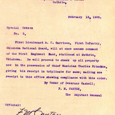 Special Order #3 Headquarters Oklahoma National Guard-1909