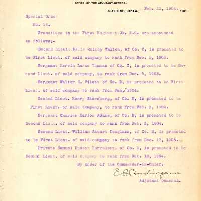Special Order #16 Headquarters Oklahoma National Guard-1904