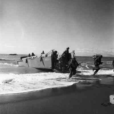Soldiers practicing beach landings