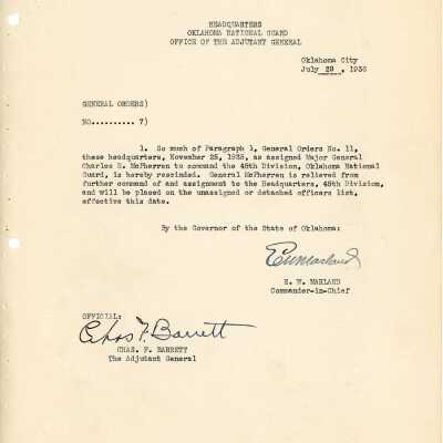 General Order #7 Headquarters Oklahoma National Guard-1936