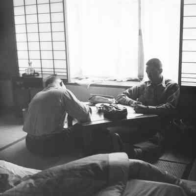 Soldiers writing letters in the Noboribetsu Hotel