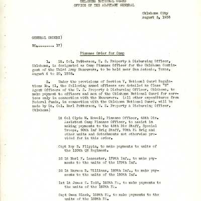 General Order #17 Headquarters Oklahoma National Guard-1938