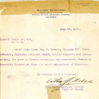 Special Order #102 Headquarters Oklahoma National Guard-1906