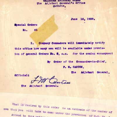 Special Order #48 Headquarters Oklahoma National Guard-1909
