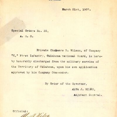 Special Order #35 Headquarters Oklahoma National Guard-1907