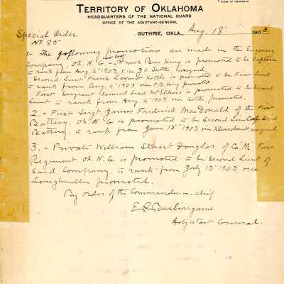 Special Order #85 Headquarters Oklahoma National Guard-1903