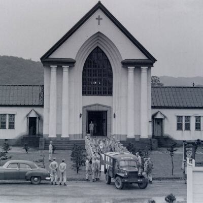 Funeral service procession into church