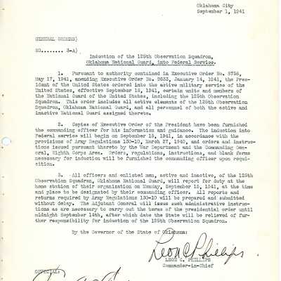 General Order #3-A Headquarters Oklahoma National Guard-1941