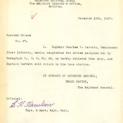Special Order #87 Headquarters Oklahoma National Guard-1907