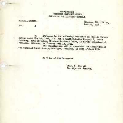 General Order #4 Headquarters Oklahoma National Guard-1929