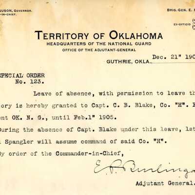 Special Order #123 Headquarters Oklahoma National Guard-1904