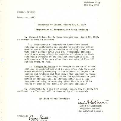 General Order #18 Headquarters Oklahoma National Guard-1940