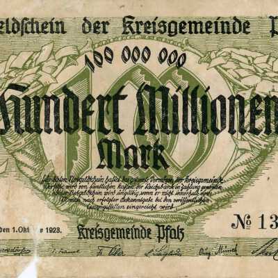 German District of Palatinate One Hundred Million Mark Notgeld