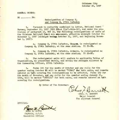 General Order #24 Headquarters Oklahoma National Guard-1937