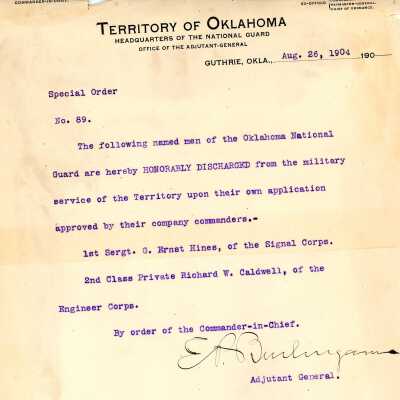 Special Order #89 Headquarters Oklahoma National Guard-1904