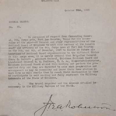 General Order #21 Headquarters Oklahoma National Guard-1920