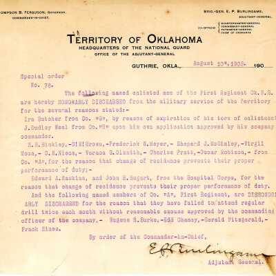 Special Order #76 Headquarters Oklahoma National Guard-1903