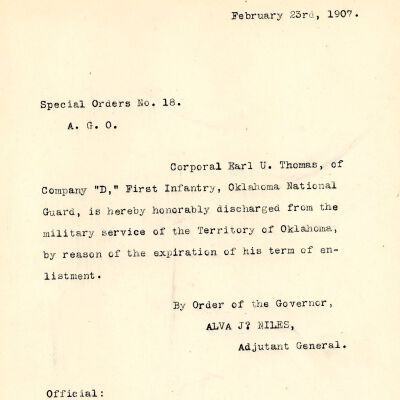 Special Order #18 Headquarters Oklahoma National Guard-1907