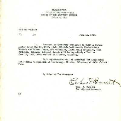 General Order #15 Headquarters Oklahoma National Guard-1927