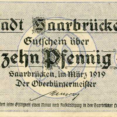 German City of Saarbrucken Ten Pfennig Notgeld-1919