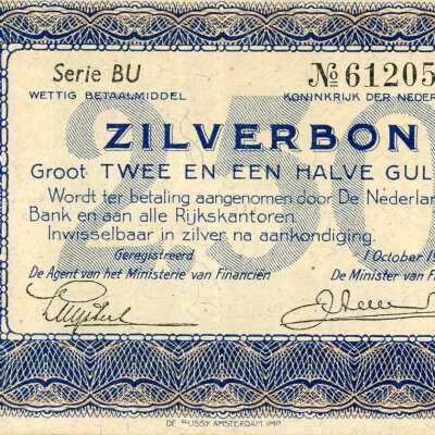 Netherlands Two and a Half Gulden Silver Voucher-1938
