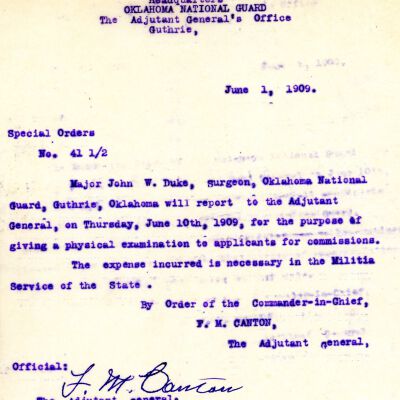 Special Order #41.5 Headquarters Oklahoma National Guard-1909