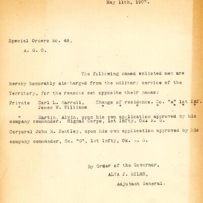 Special Order #48 Headquarters Oklahoma National Guard-1907