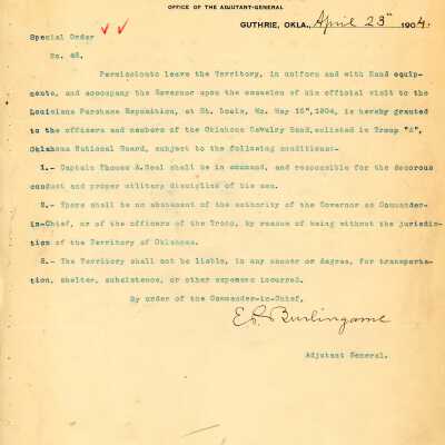 Special Order #45 Headquarters Oklahoma National Guard-1904