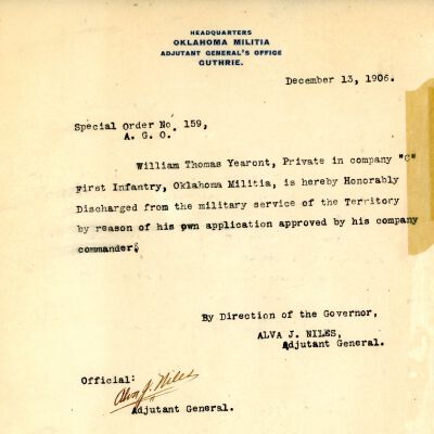 Special Order #159 Headquarters Oklahoma National Guard-1906