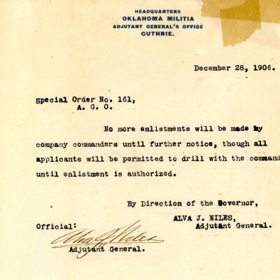 Special Order #161 Headquarters Oklahoma National Guard-1906