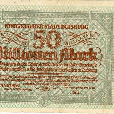 German City of Duisburg Fifty Million Mark Notgeld-1925