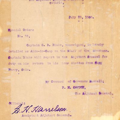 Special Order #76 Headquarters Oklahoma National Guard-1908