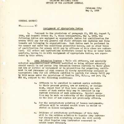 General Order #8 Headquarters Oklahoma National Guard-1938