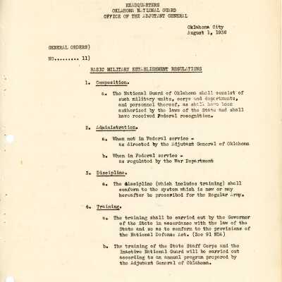 General Order #11 Headquarters Oklahoma National Guard-1936