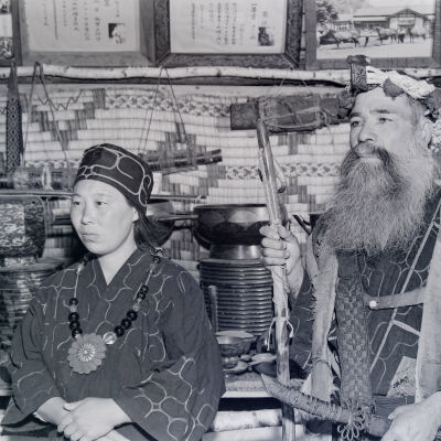 Ainu couple in traditional dress