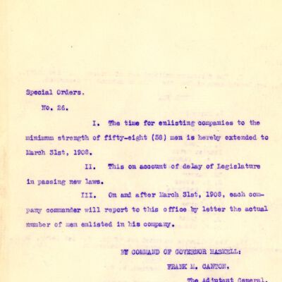 Special Order #26 Headquarters Oklahoma National Guard-1908