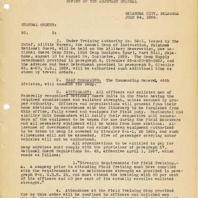 General Order #5 Headquarters Oklahoma National Guard-1929