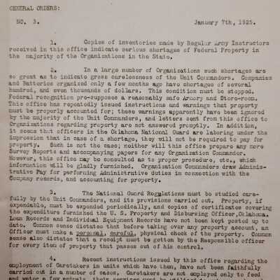 General Order #3 Headquarters Oklahoma National Guard-1925