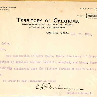 Special Order #105 Headquarters Oklahoma National Guard-1903