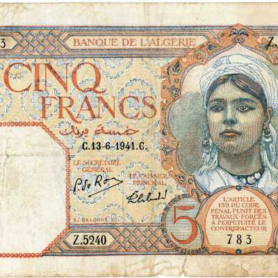 Algerian Five Francs Type 1924