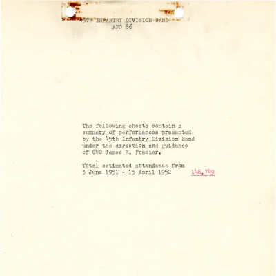 45th Division Band Performance List