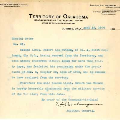 Special Order #81 Headquarters Oklahoma National Guard-1904