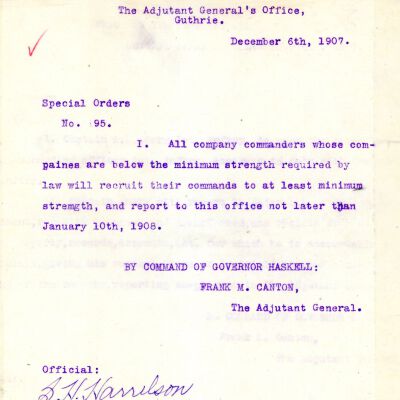 Special Order #95 Headquarters Oklahoma National Guard-1907