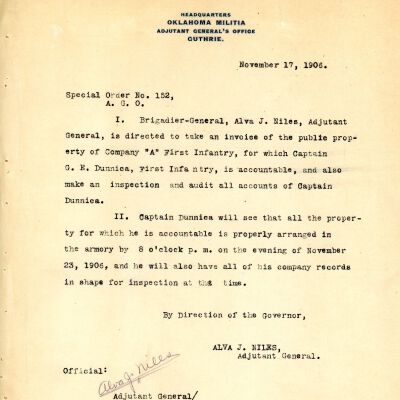Special Order #152 Headquarters Oklahoma National Guard-1906