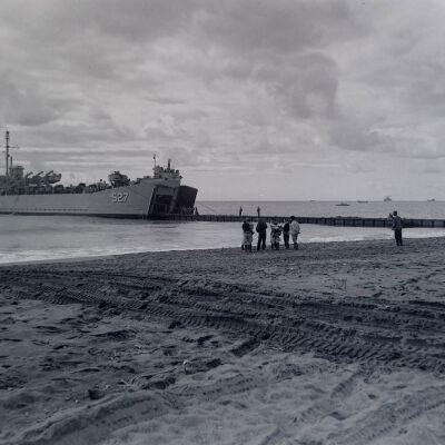 Tank Landing Ship unloading at beach