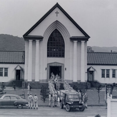 Funeral service procession into church