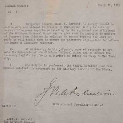 General Order #8 Headquarters Oklahoma National Guard-1922